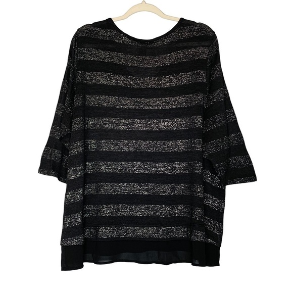 Lane Bryant black & silver metallic stripe v-neck 3/4 sleeve sweater. Size 22/24 - Picture 2 of 10